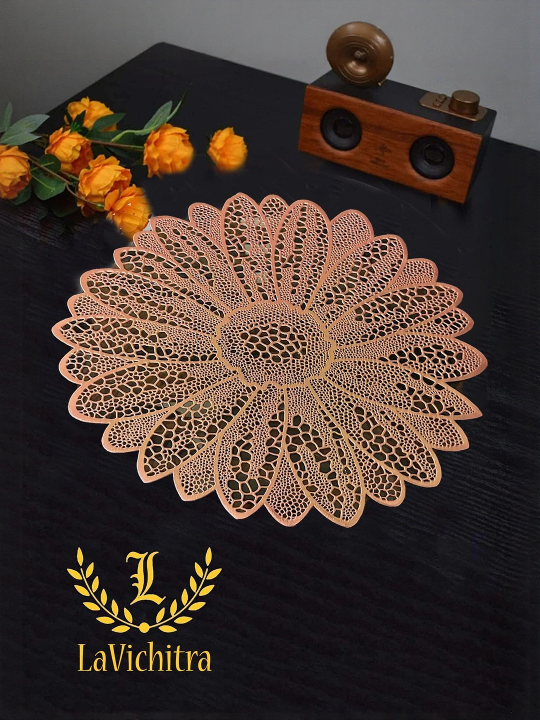 LaVichitra Pack of 2 Rose Gold Round Table Placemats