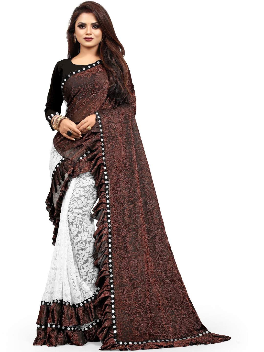 fashion field Ethnic Motifs Mirror Work Saree