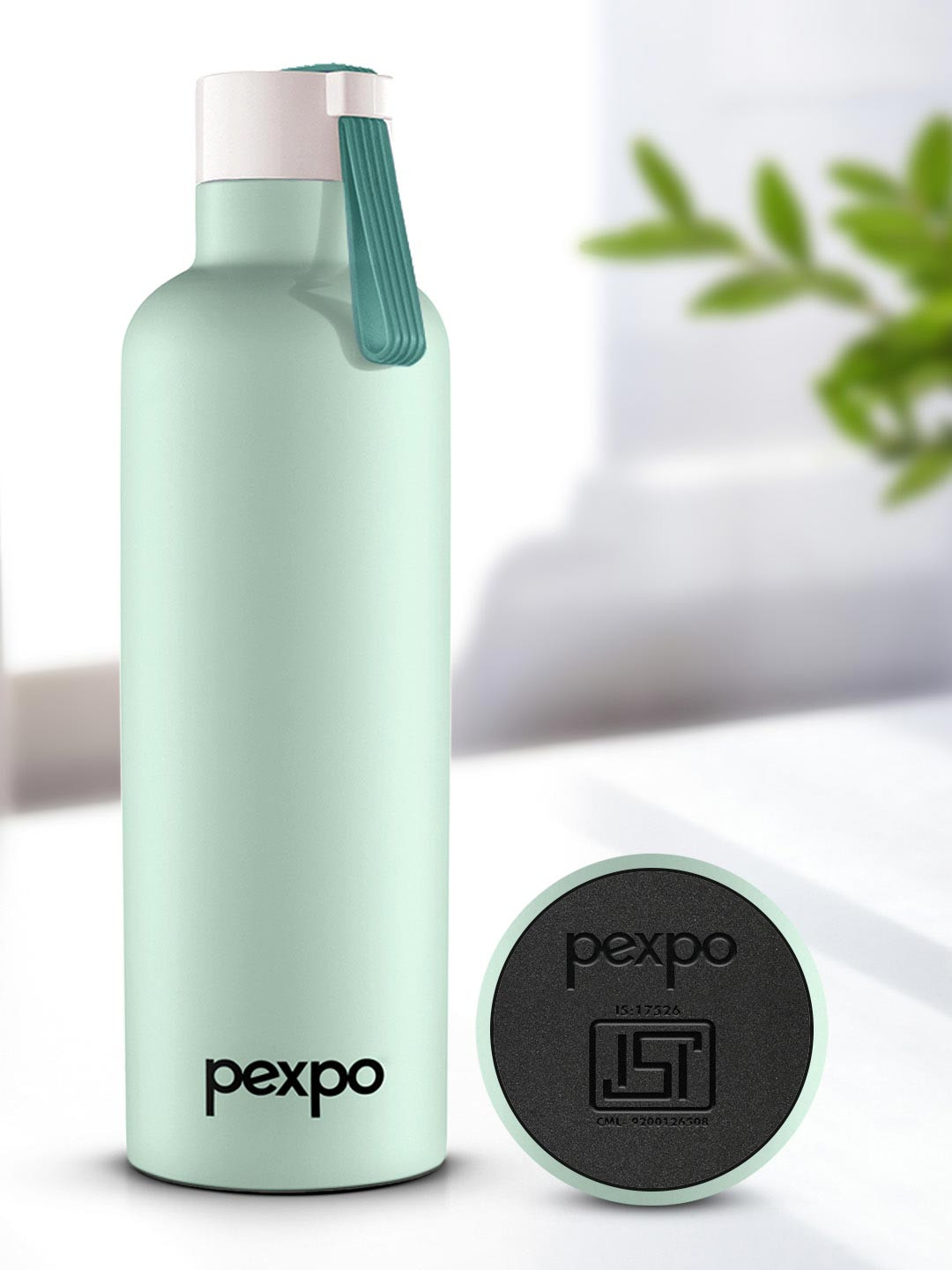 Pexpo Sea Green & White Brand Logo Stainless Steel Double Wall Vacuum Water Bottle-750 ML