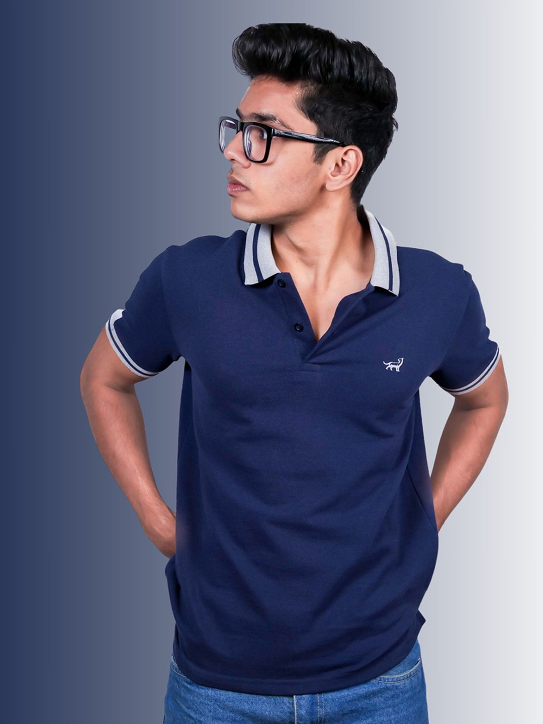 LYNX Men Brand Logo Printed Polo Collar Cotton T-shirt