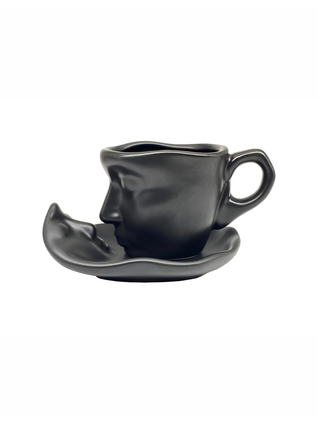 NOSCOMP Black Artistic Face Profile Ceramic Glossy Cups And Saucers