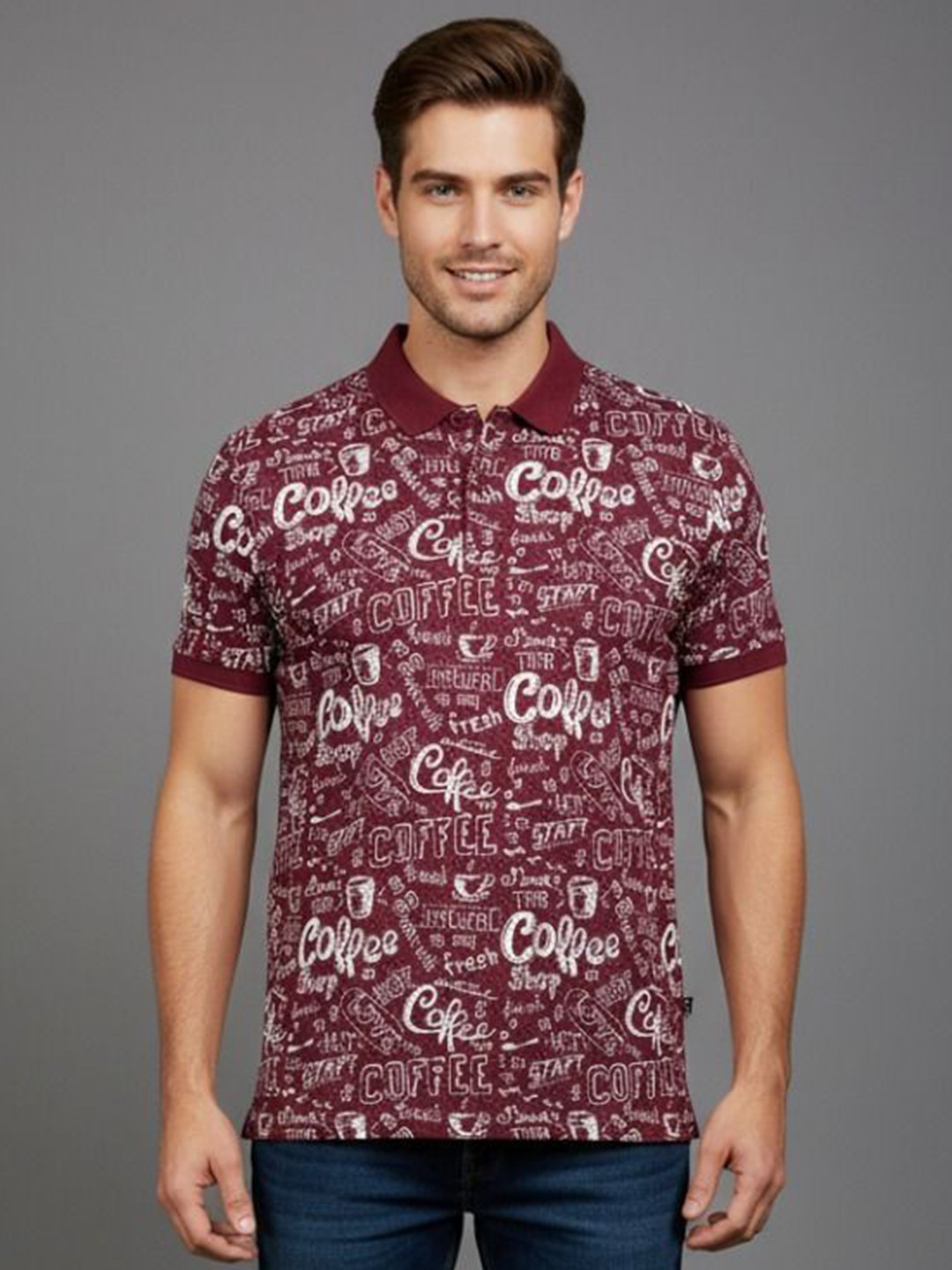 MERCH Men Typography Printed Polo Collar Pure Cotton T-shirt