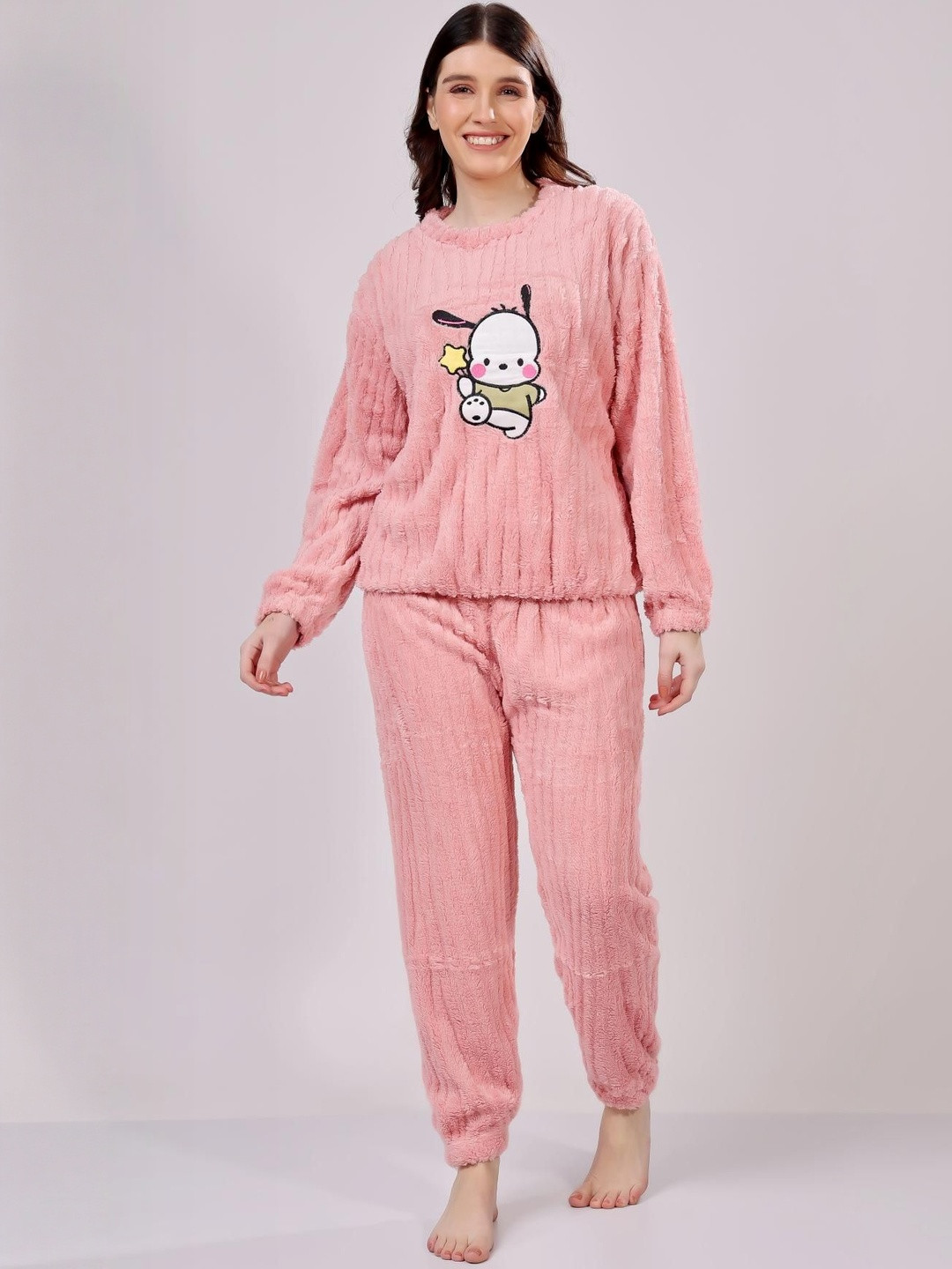 Stem Rope Graphic Printed Long Sleeves Top With Pyjamas