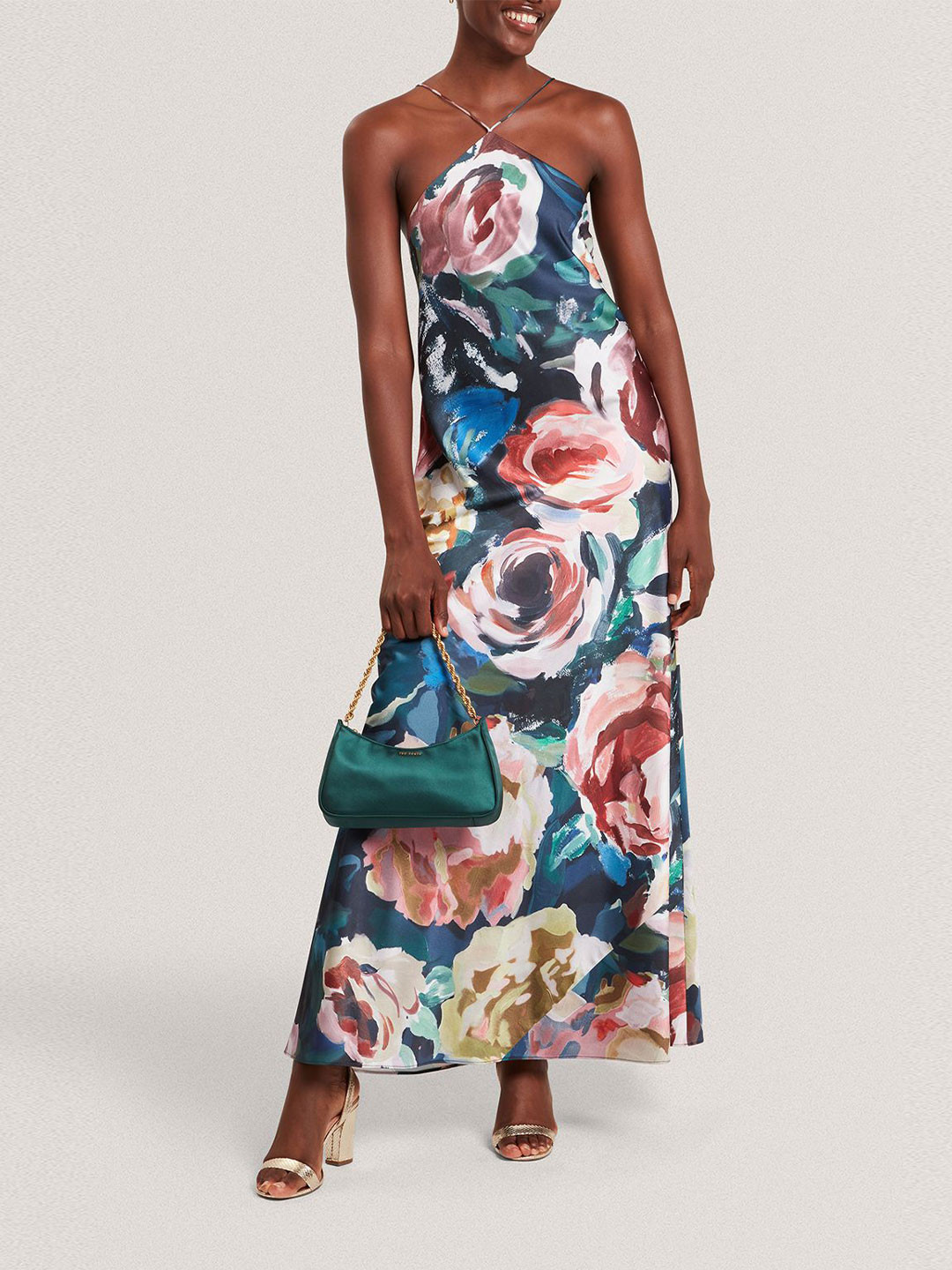 Ted Baker Women Floral Printed Halter Neck A-Line Maxi Dress