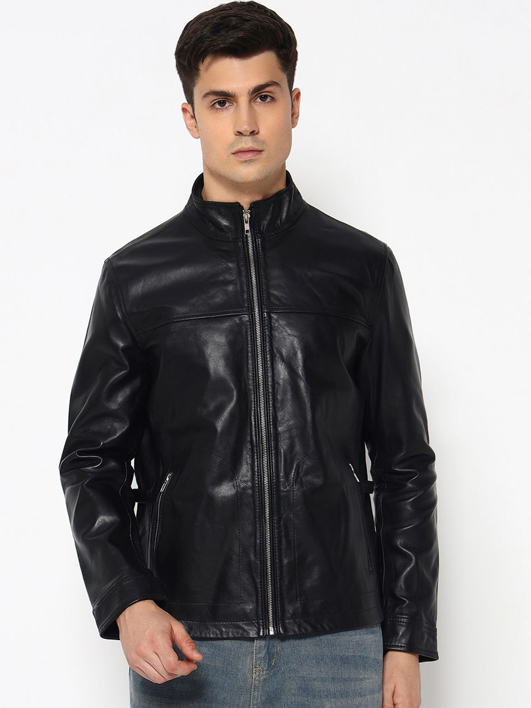MaheTri Men's Sleek Black Leather Jacket