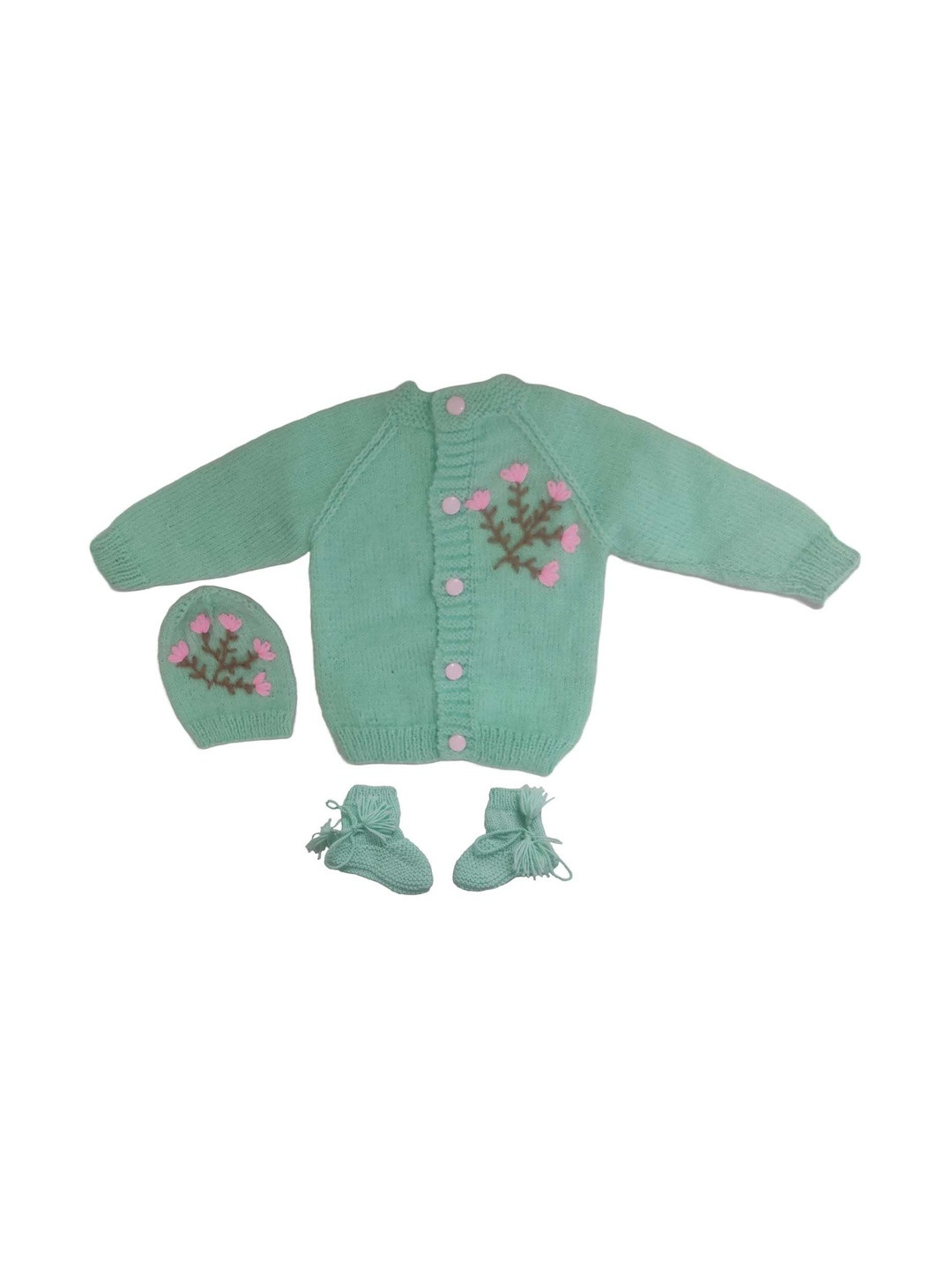 Cute Collection Kids Solid Woollen Sweater With Cap & Pair of Booties