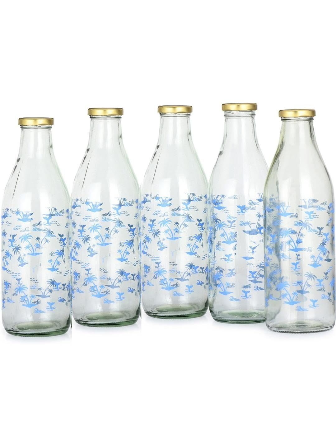 1ST TIME Transparent 5 Pieces Floral Printed Glass Freezer Safe Water Bottles