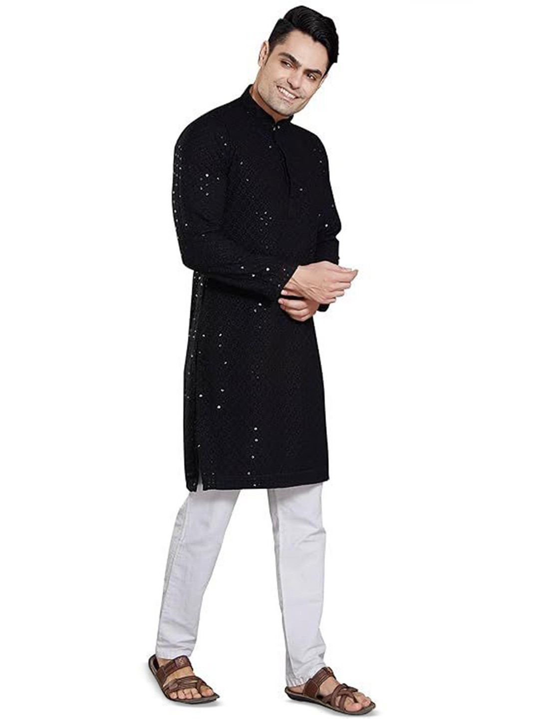 UBUNIQUE Men Ethnic Motifs Embellished Festive Cotton Straight Kurta