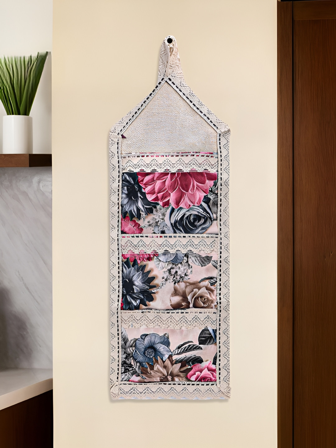 Aura Cream-Coloured & Pink Regular Magazine Organiser with 3 Pockets