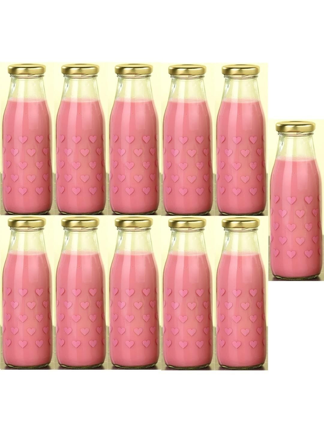 1ST TIME Set Of 11 Heart Printed Transparent Glass Freezer Safe Water Bottle