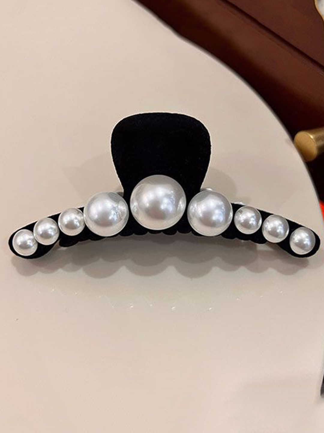 Stoln Women Beaded Pearl Velvet Claw Clip