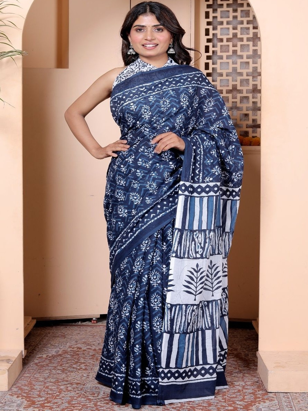Moda Rapido Ethnic Motifs Pure Cotton Ikat Saree With Blouse Piece