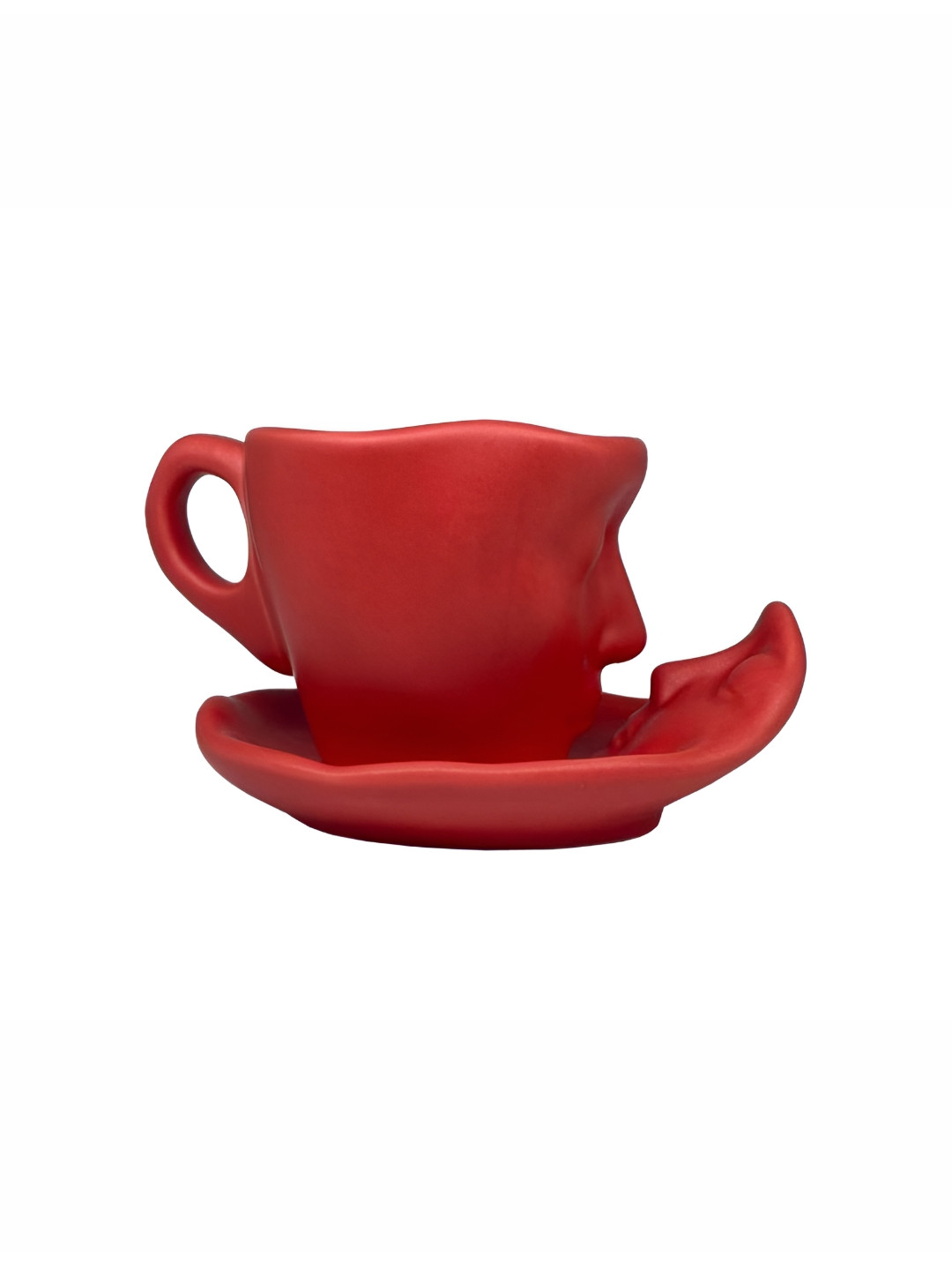 NOSCOMP Red & White 4 Pieces Artistic Face Profile Ceramic Glossy Cups And Saucers