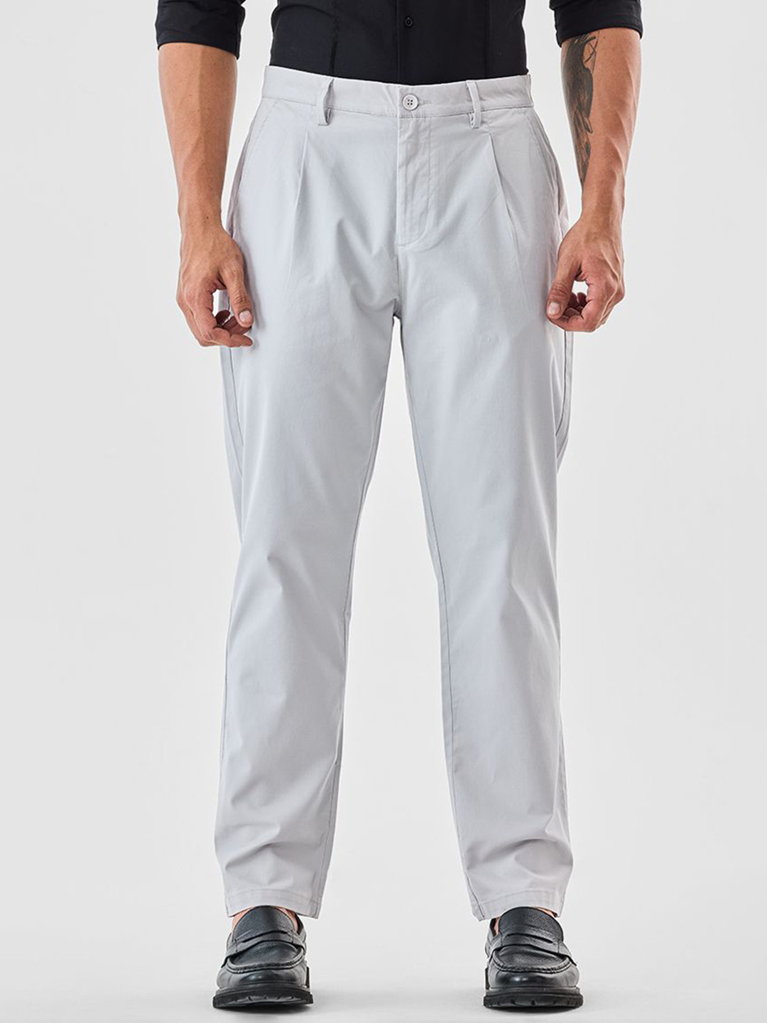 Snitch Men Slim Fit Pleated Soft Functional Cotton Chinos Trousers