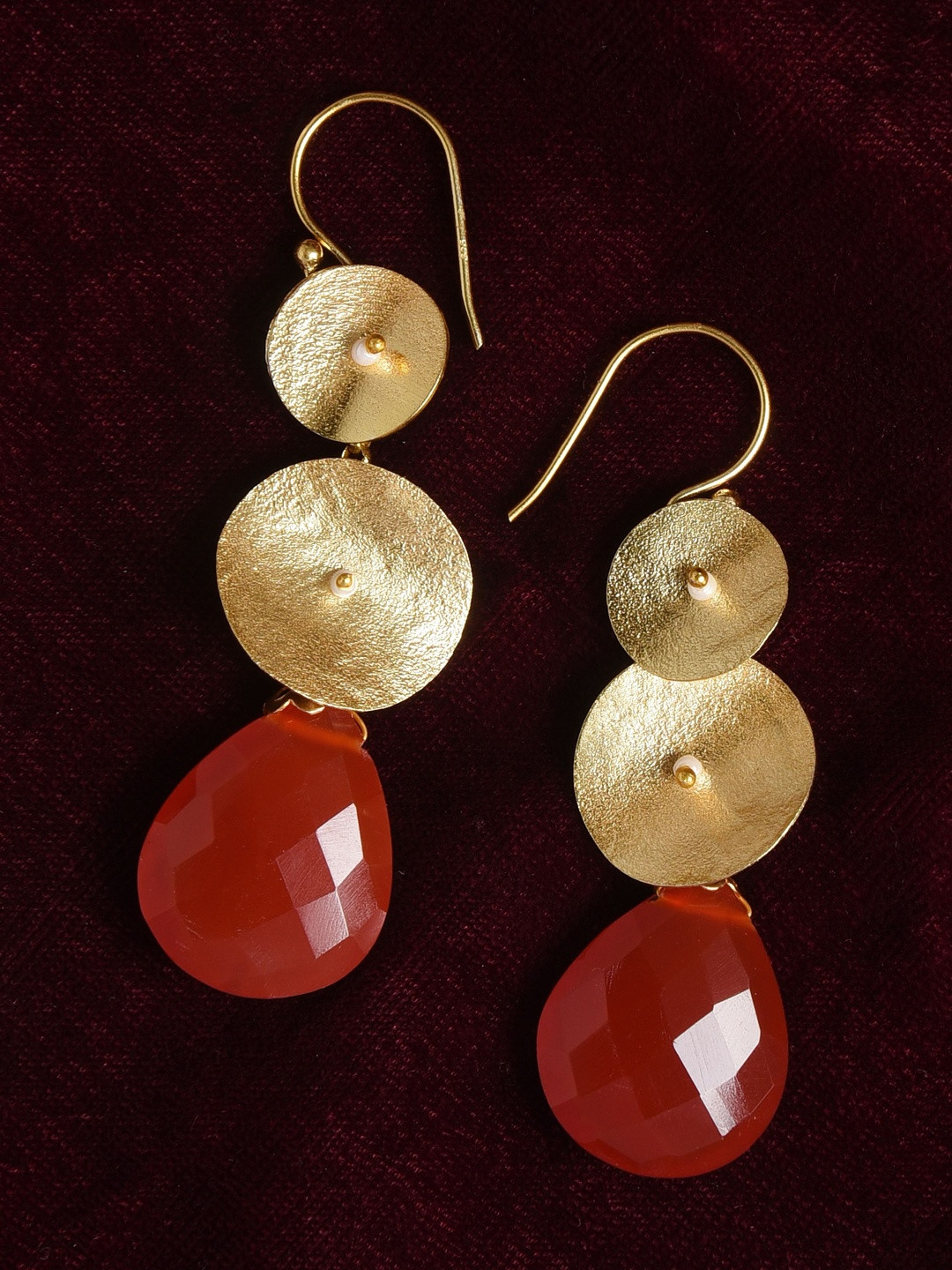 JAYPORE Sterling Silver Carnelian Studded Teardrop Shaped Drop Earrings