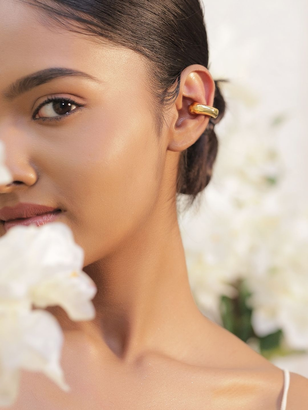 Rubans Voguish Stainless Steel 18K Gold-Plated Tarnish-Free Waterproof Crescent Ear Cuff