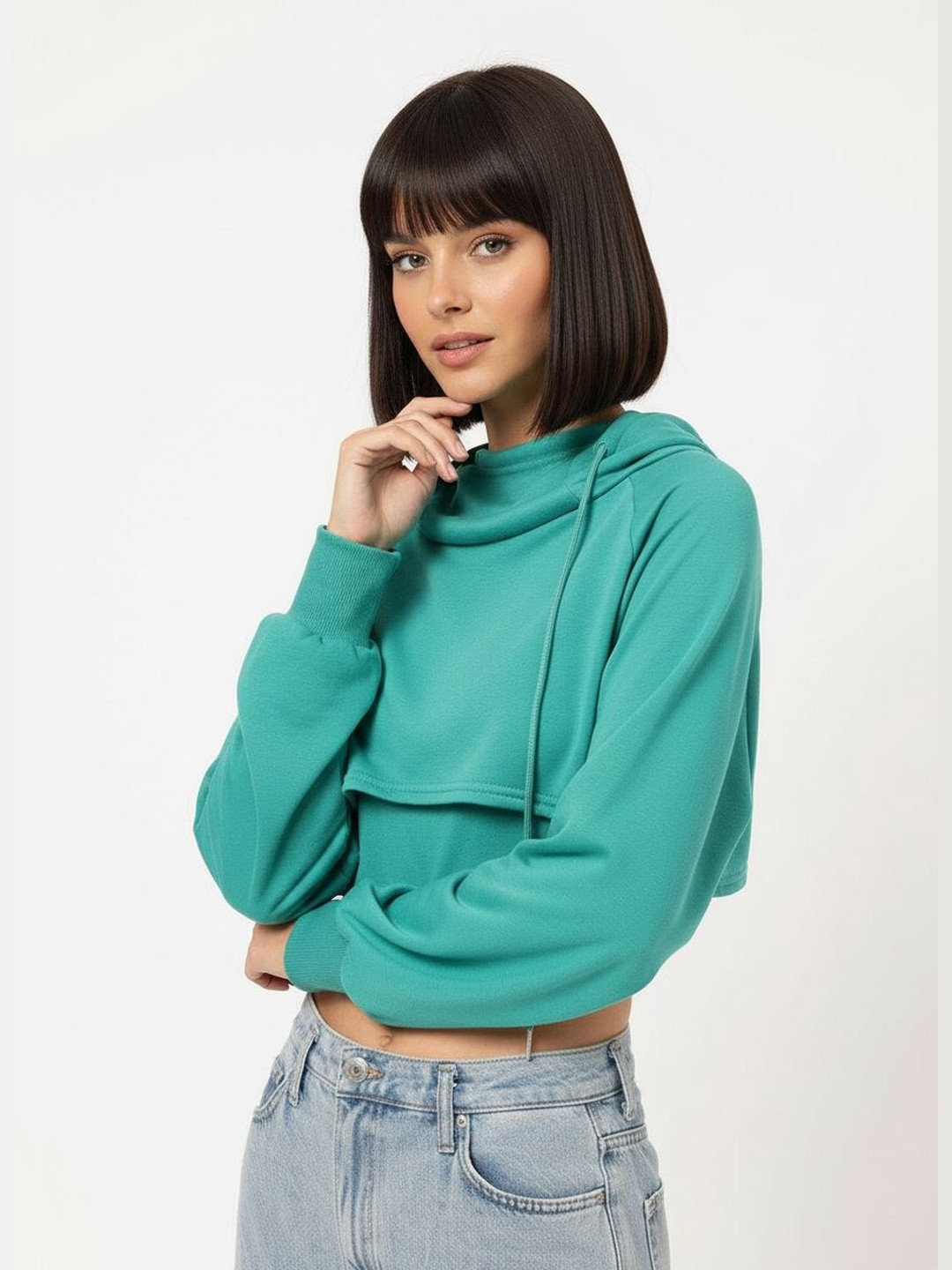 DressBerry Sporty & Stylish Raglan Hooded Layered Crop Top