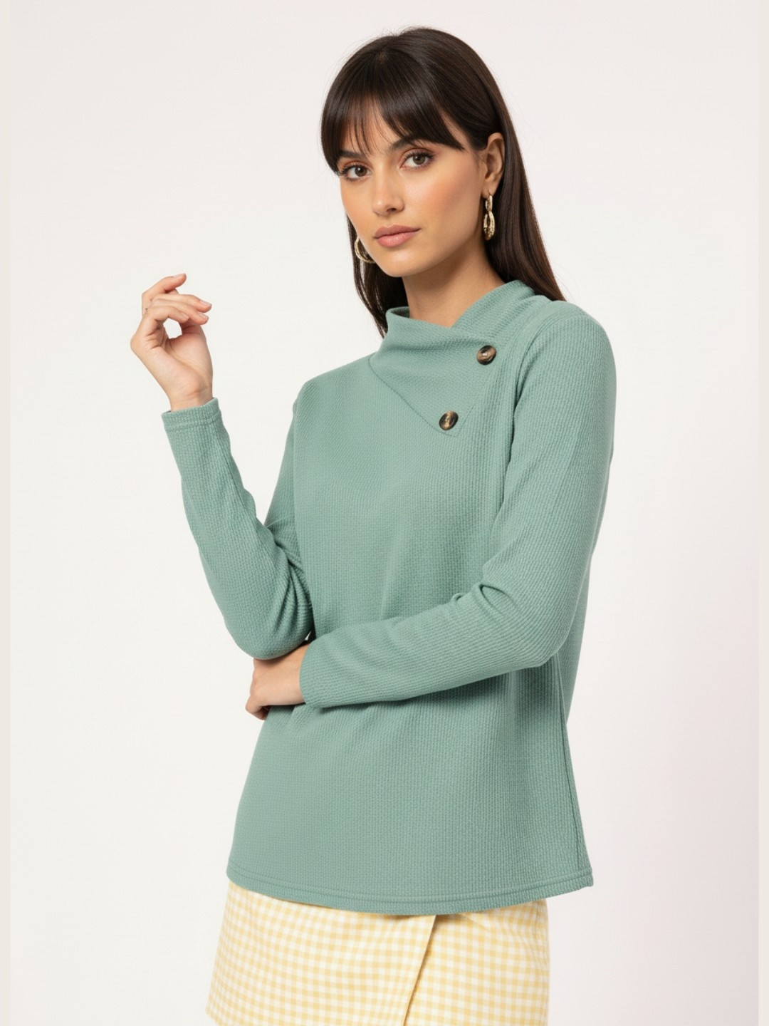 DressBerry Sage Whisper Button-Over Knit Top