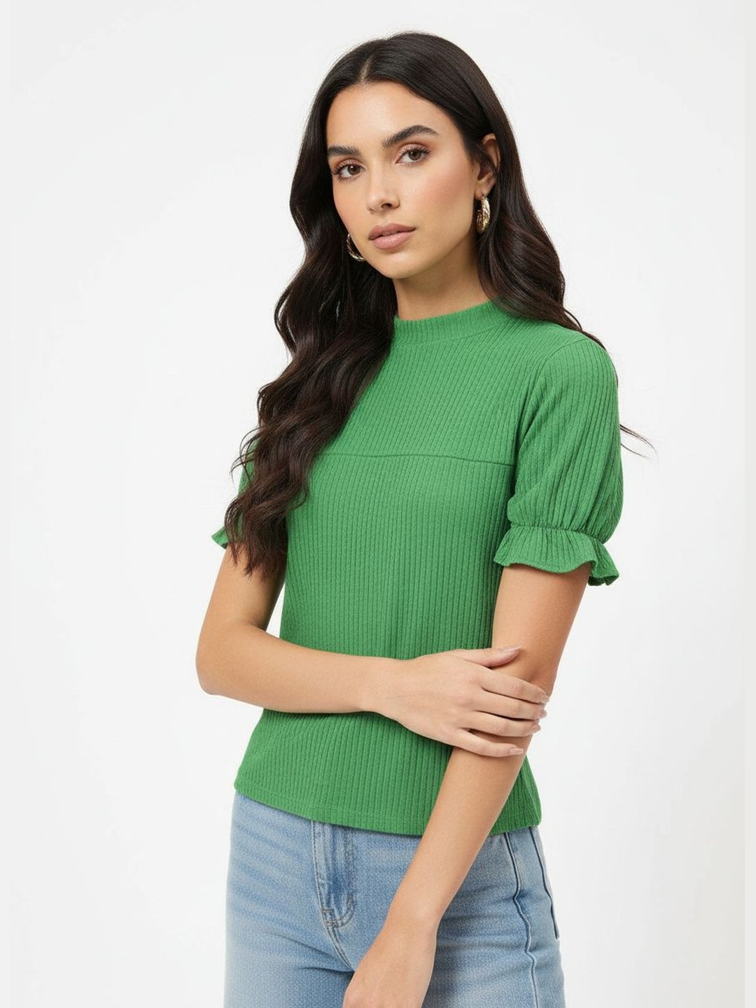 DressBerry Everyday Chic Textured Short Bell Sleeve Top