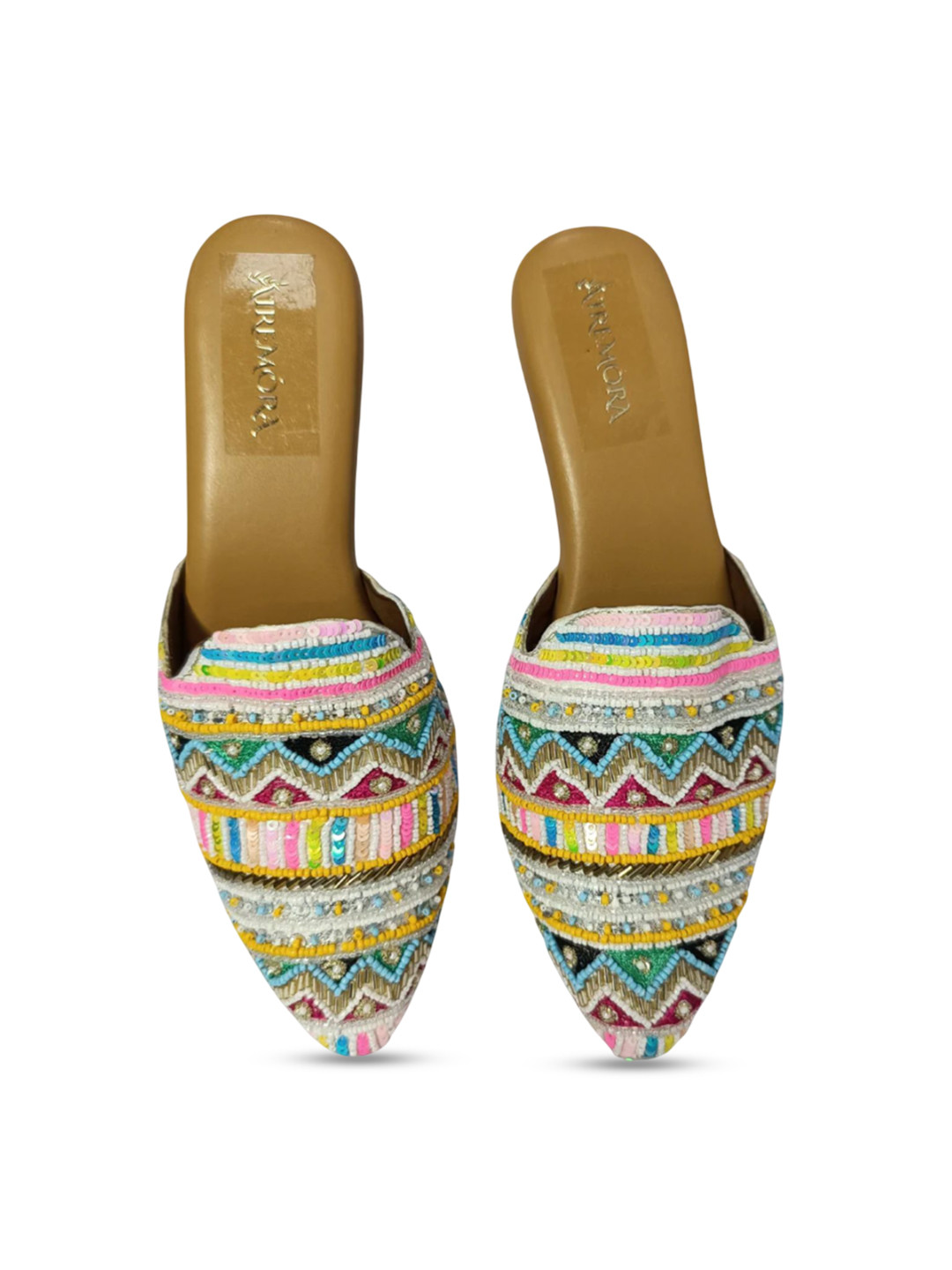 Airemora Women's Ethnic Embellished Block Heel Mules