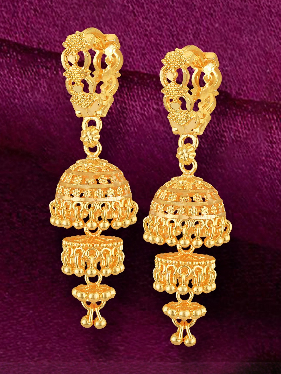 VIVASTRI Women Dome Shaped Post and Back Gold-Plated Jhumkas Earrings