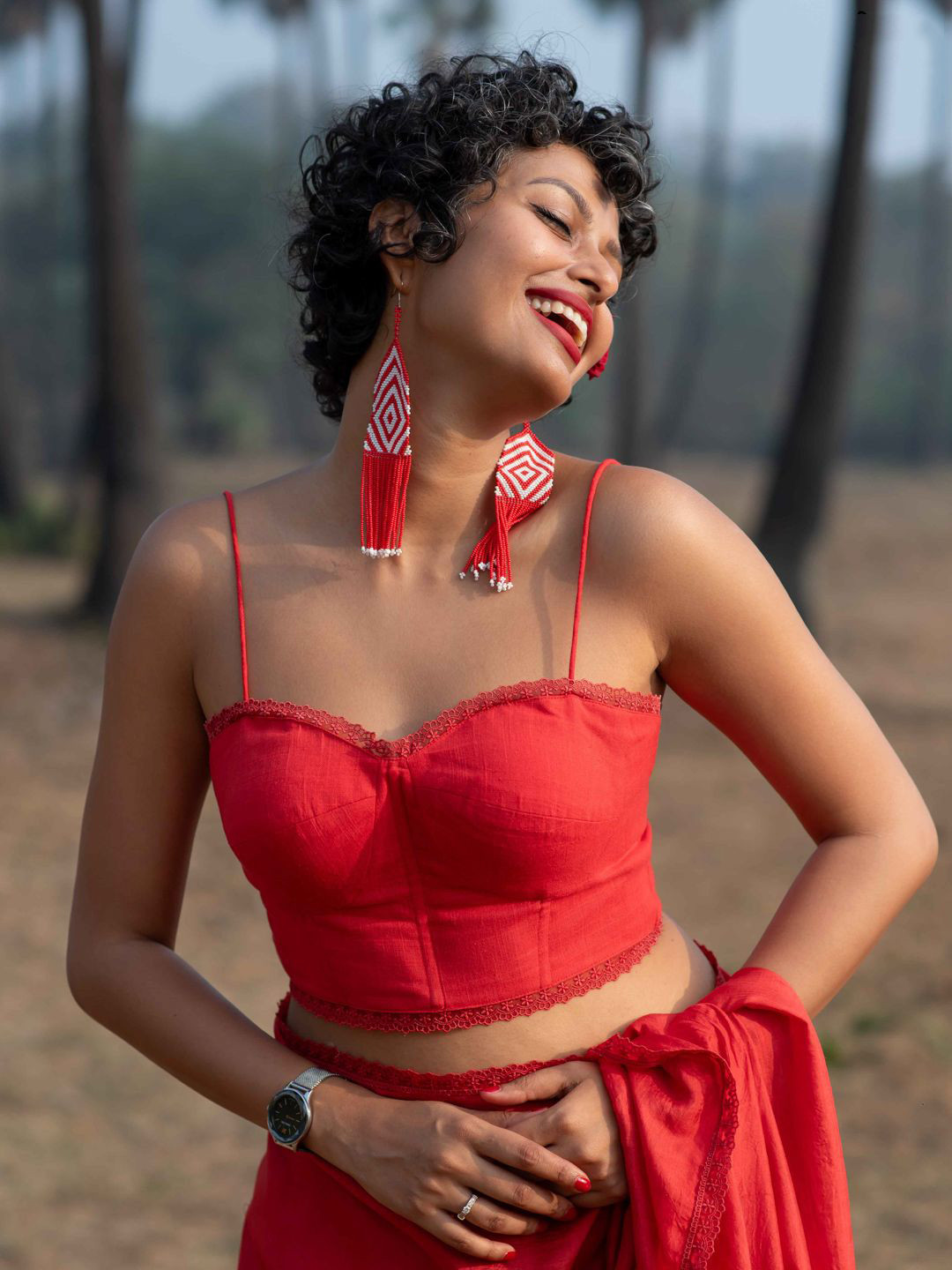 Suta Women Red Cotton Shoulder Strep Saree Blouse