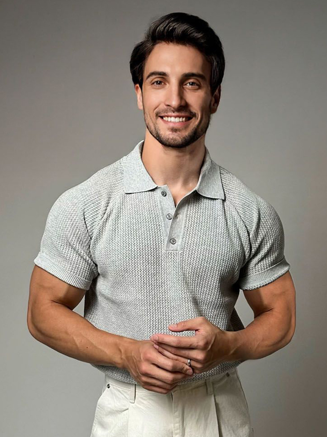 StyleCast Men Muscle Fit Self Design Polo Collar T-shirt