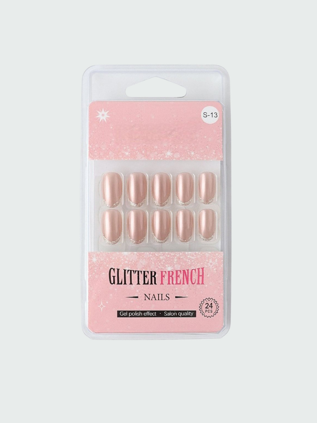 RANORE Set Of 24 Glitter French Press On Nails With Glue Tips & File - Shade S-13