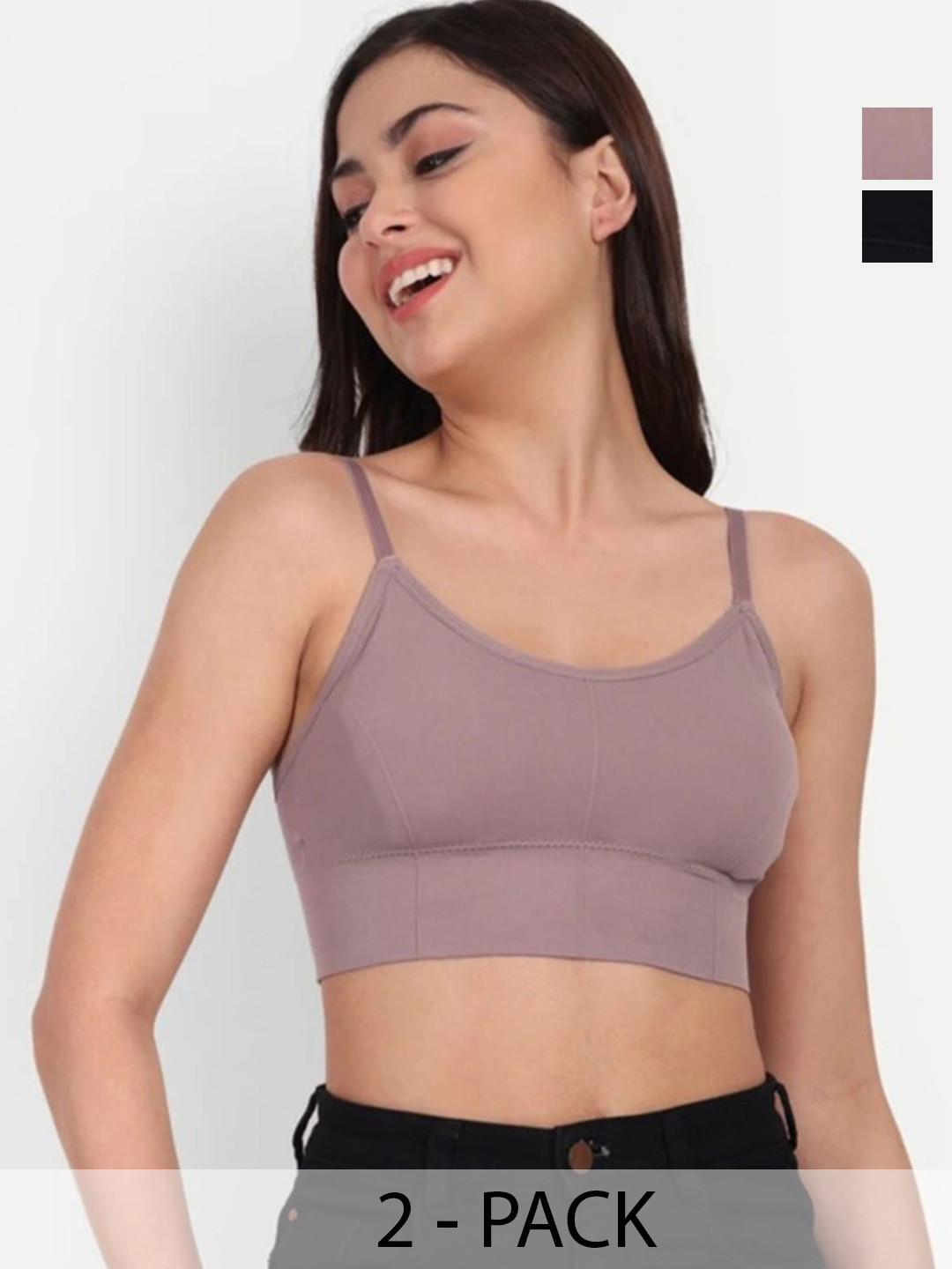 A K FASHION8855 Women Pack of 2 Solid Full Coverage Lightly Padded Non-Wired Slip-On Bra