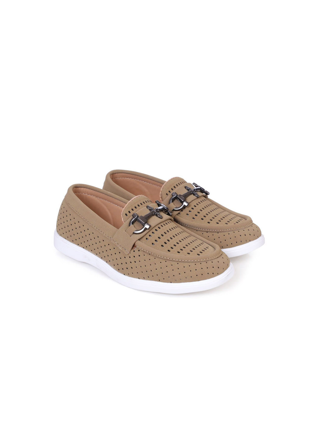 ZOOMBIE Boys Textured Leather Slip-On Loafers with Laser Cuts