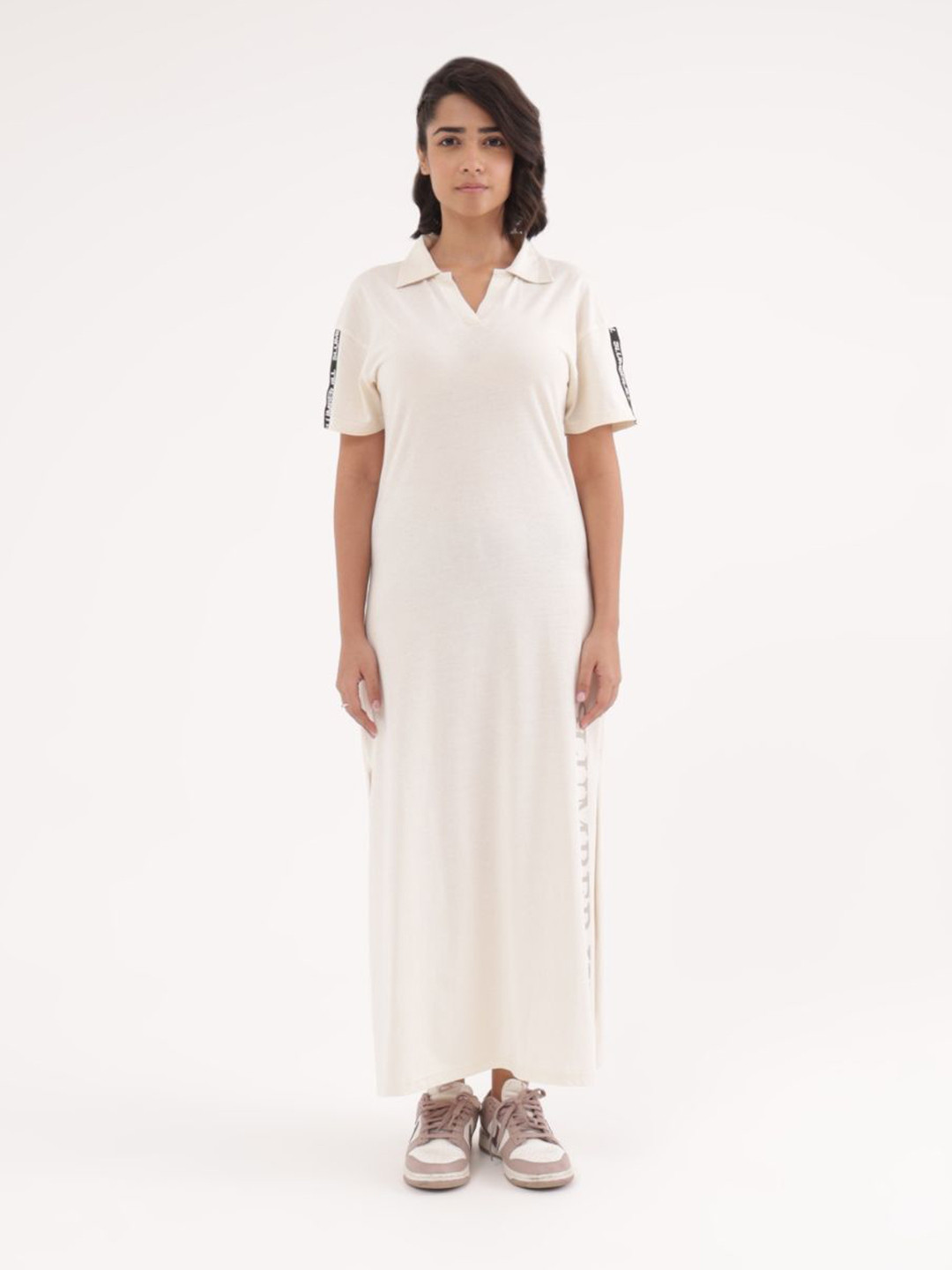 Slumber Jill Women Printed Cotton Polo Collar T-shirt Maxi Dress