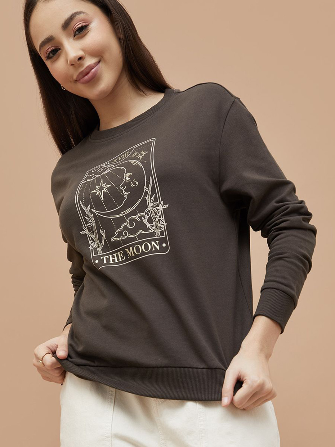Fame Forever by Lifestyle Women Graphic Printed Oversized Pure Cotton Sweatshirt