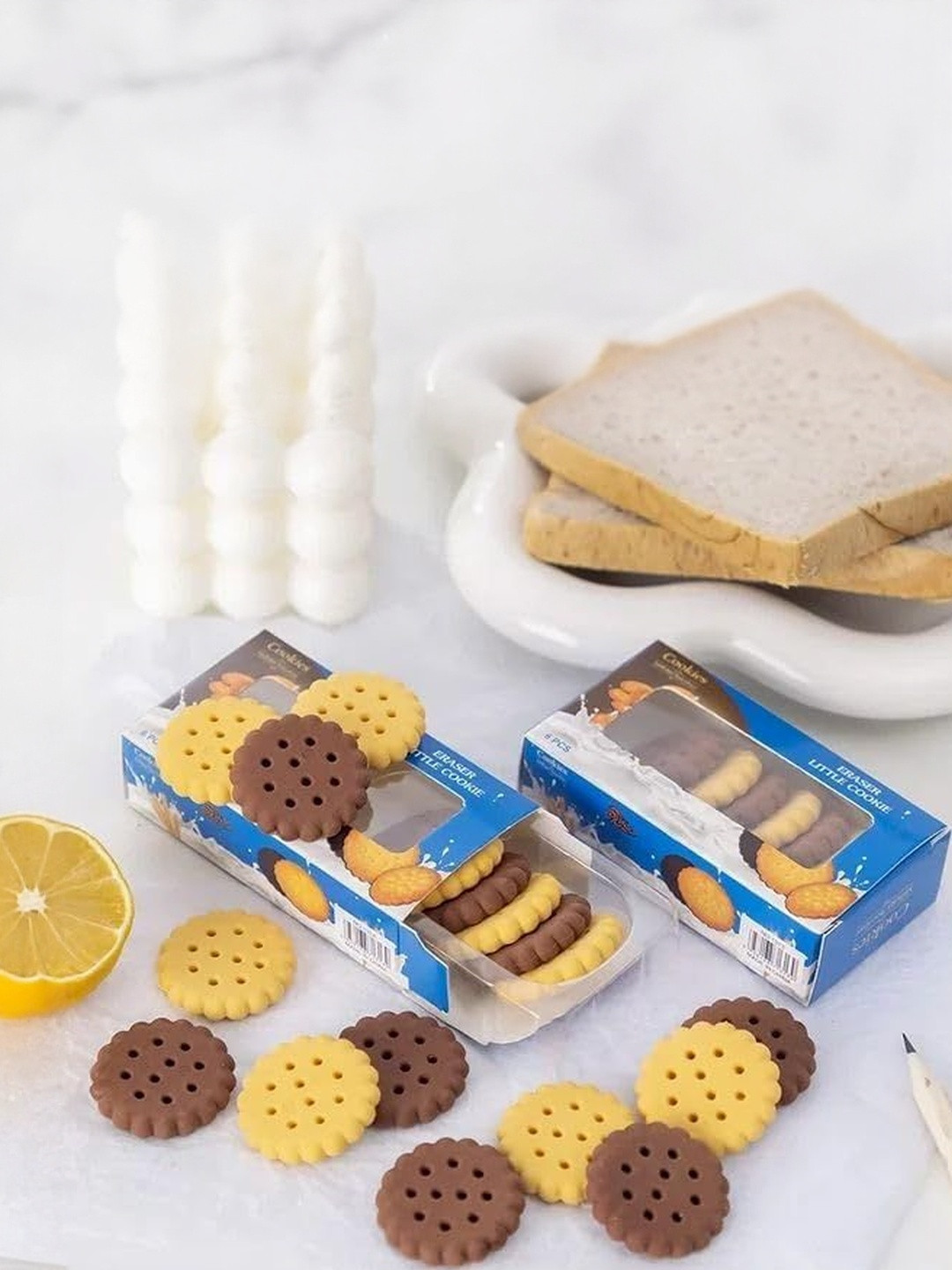 VR Creatives 6 Pcs Biscuits Erasers Solid Stationery