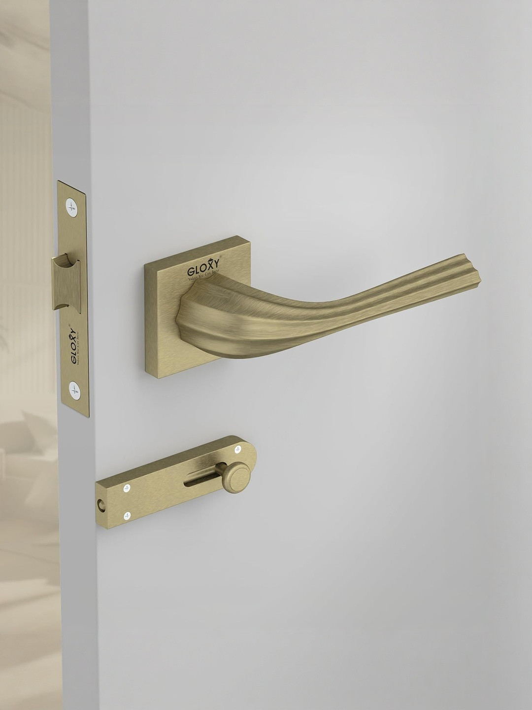 GLOXY Brass Mortise Antique Finish Keyless Door Locks Handle Set with Baby Latch