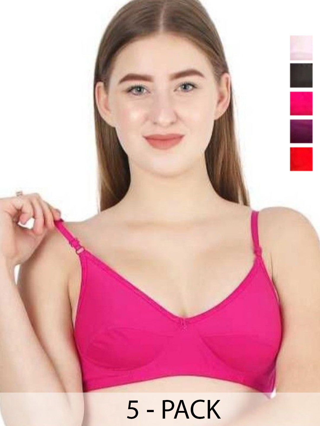 PIYURZ Bra Pack of 5 Solid Full Coverage Non-Wired Lightly Padded Everyday Bra