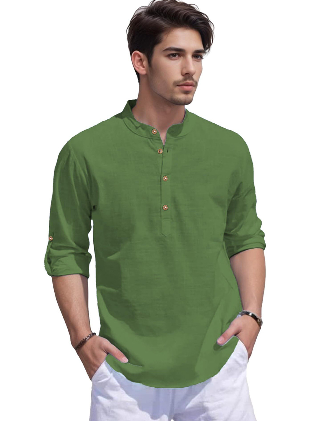 AMRIT TOP WEAR Men Solid Daily Cotton Straight Kurta