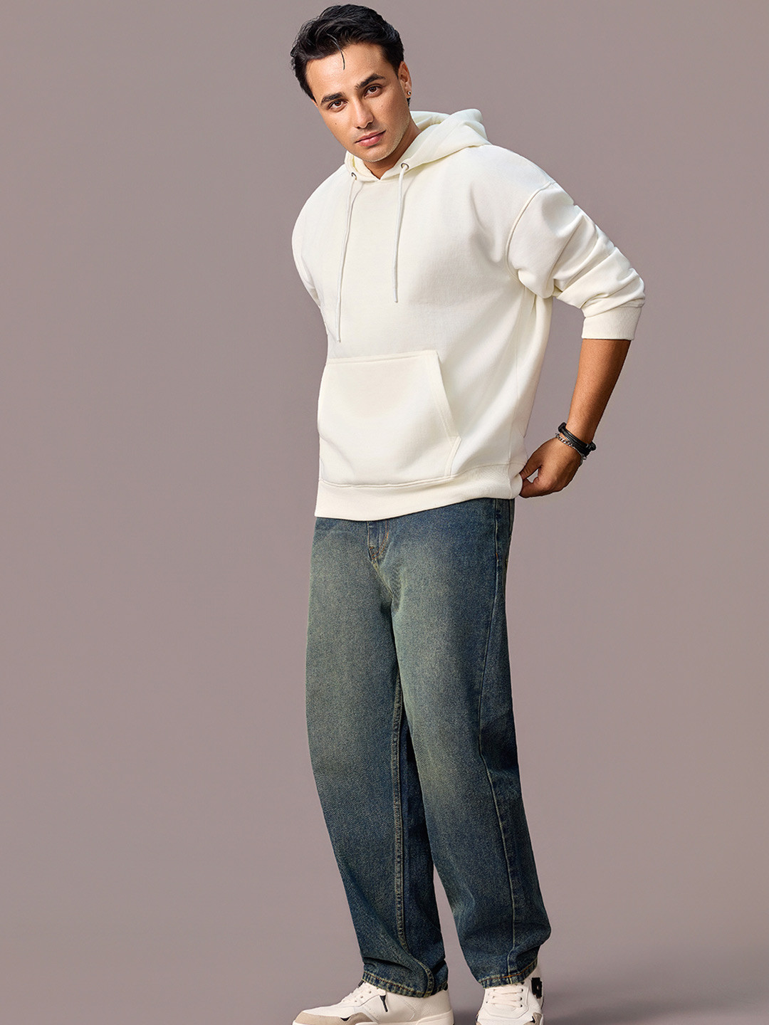 Urbano Fashion Men's Dark Blue Loose Baggy Fit Washed Jeans Non-Stretchable