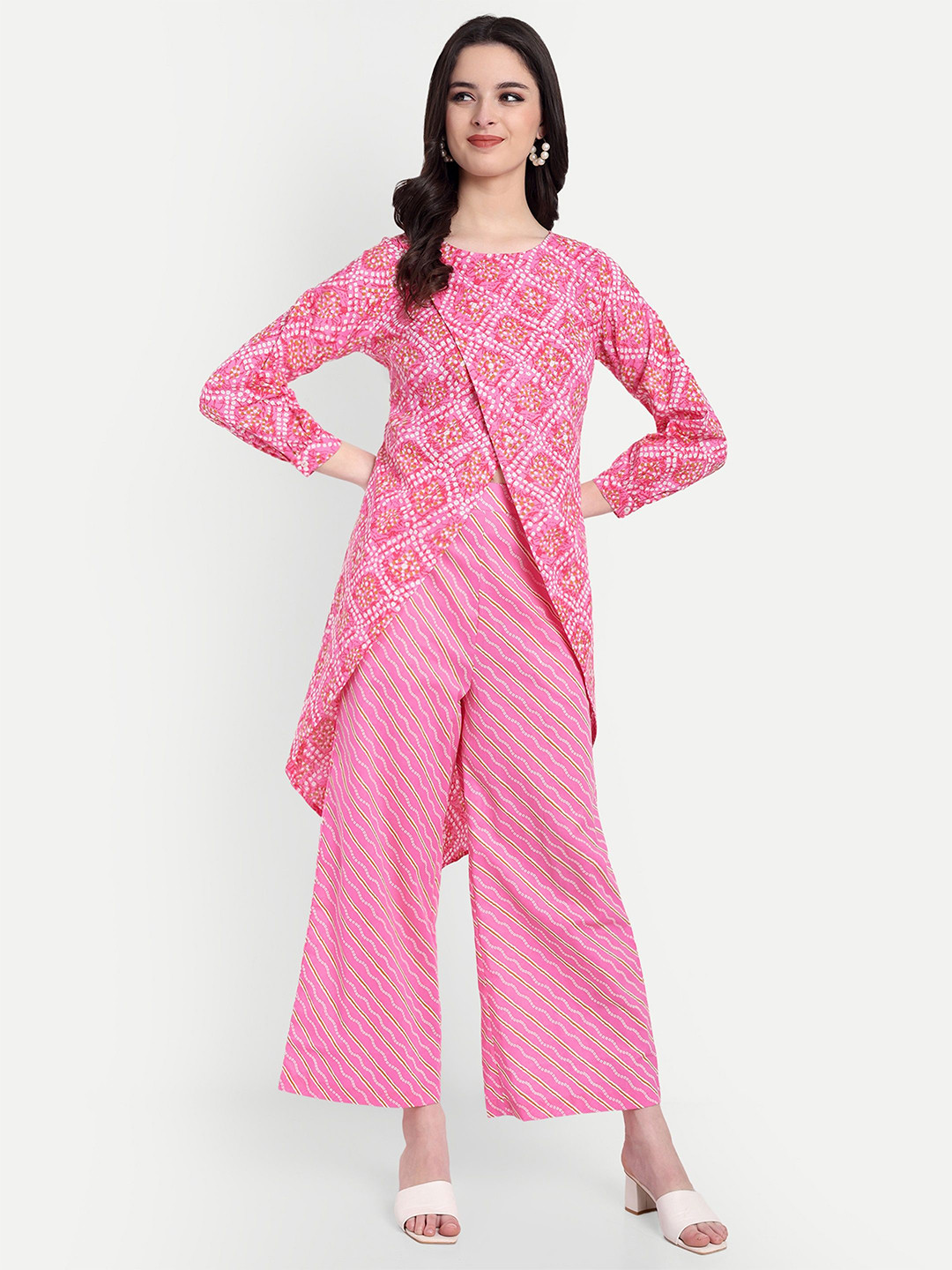 FairLeaf Bandhani Print Wrap High-Low Longline Top
