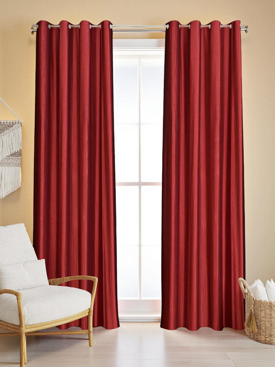 Aura Maroon Breathable 2 Pieces Door Room Darkening Eyelet Curtain