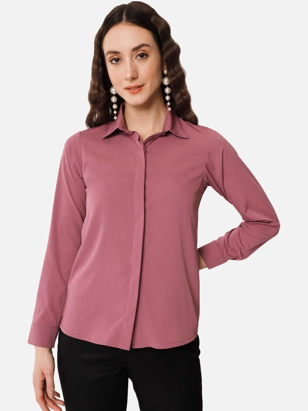 SZN Women Casual Office Wear Solid Formal Shirt