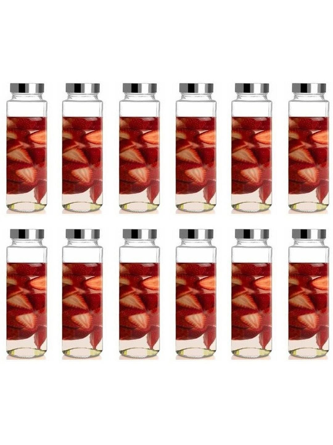 1ST TIME Transparent & Steel 12 Pieces Textured Glass Freezer Safe Water Bottle 750ml