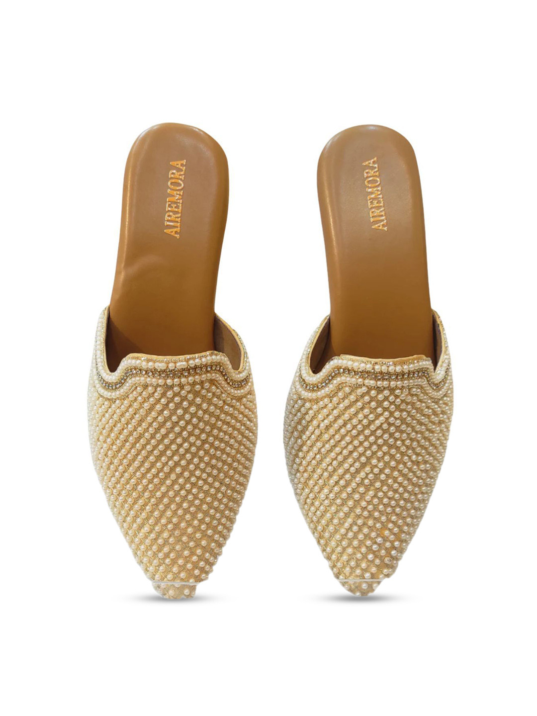 Airemora Embellished Open Back Pointed Toe Ethnic - Embellished Mules Block Heel
