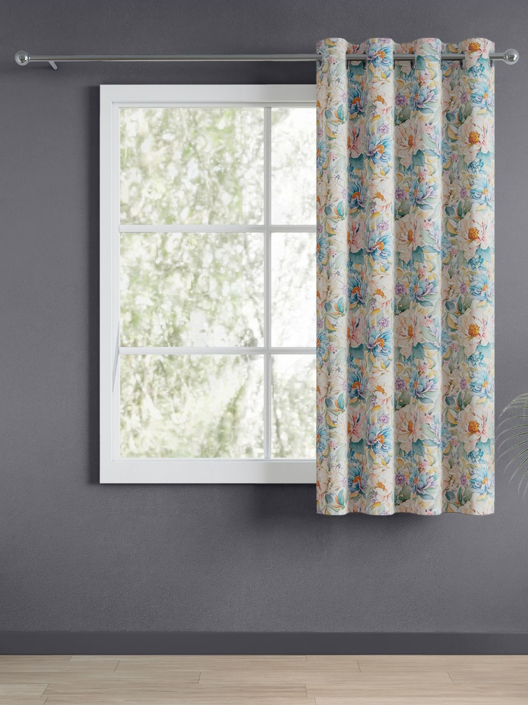 haus & kinder Orange & Blue Floral Black Out Window Curtain