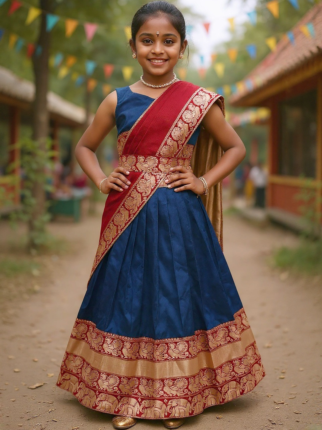 Kedar Fab Girls Art Silk Unstitched Lehenga & Blouse