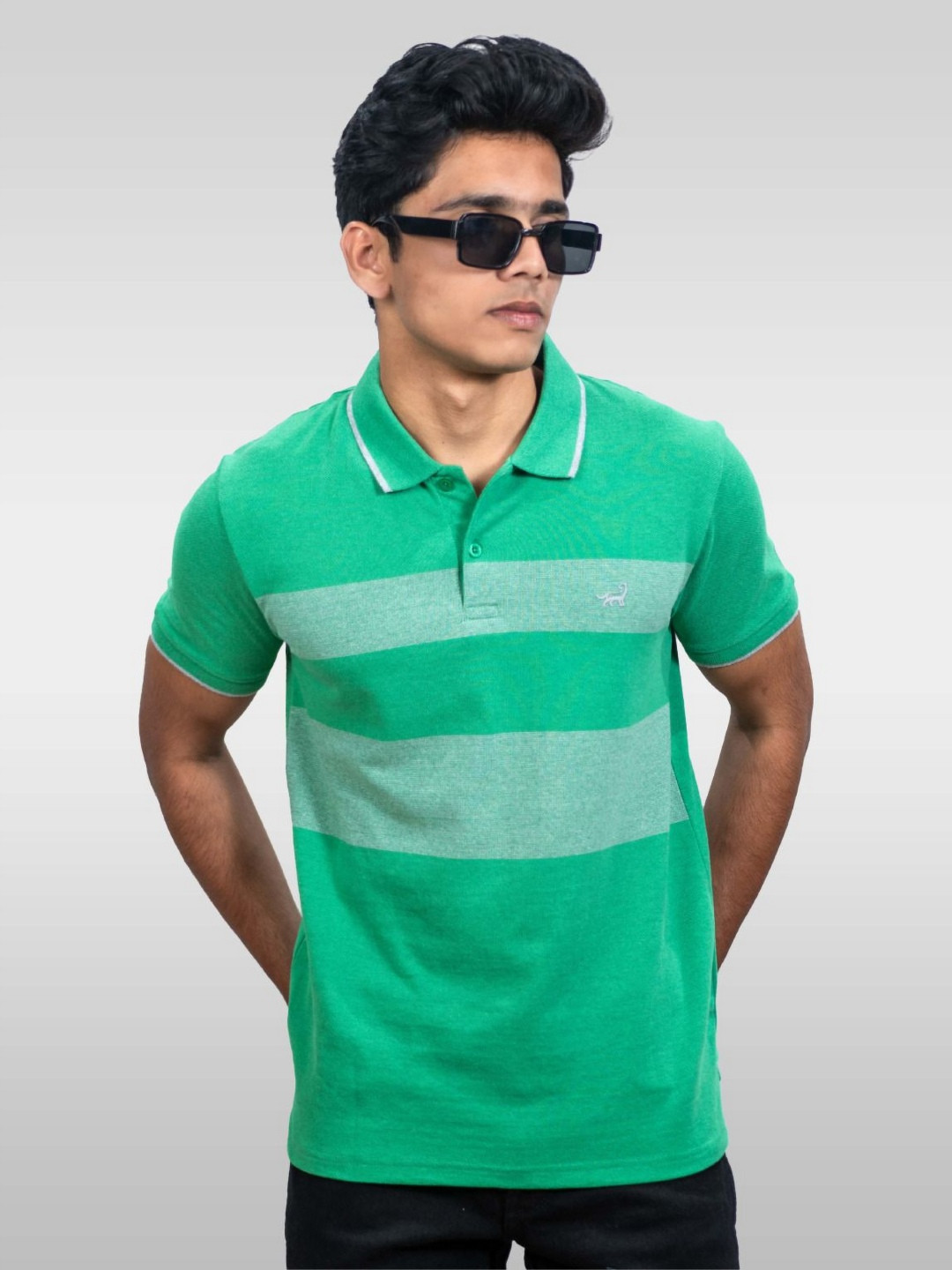LYNX Men Striped Polo Collar Cotton T-shirt
