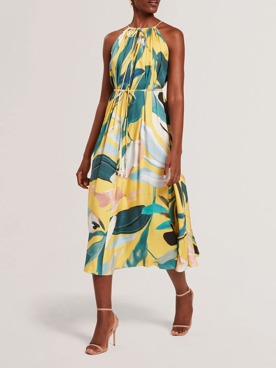 Ted Baker Women Abstract Printed Tie-Ups Halter Neck Fit & Flare Midi Dress