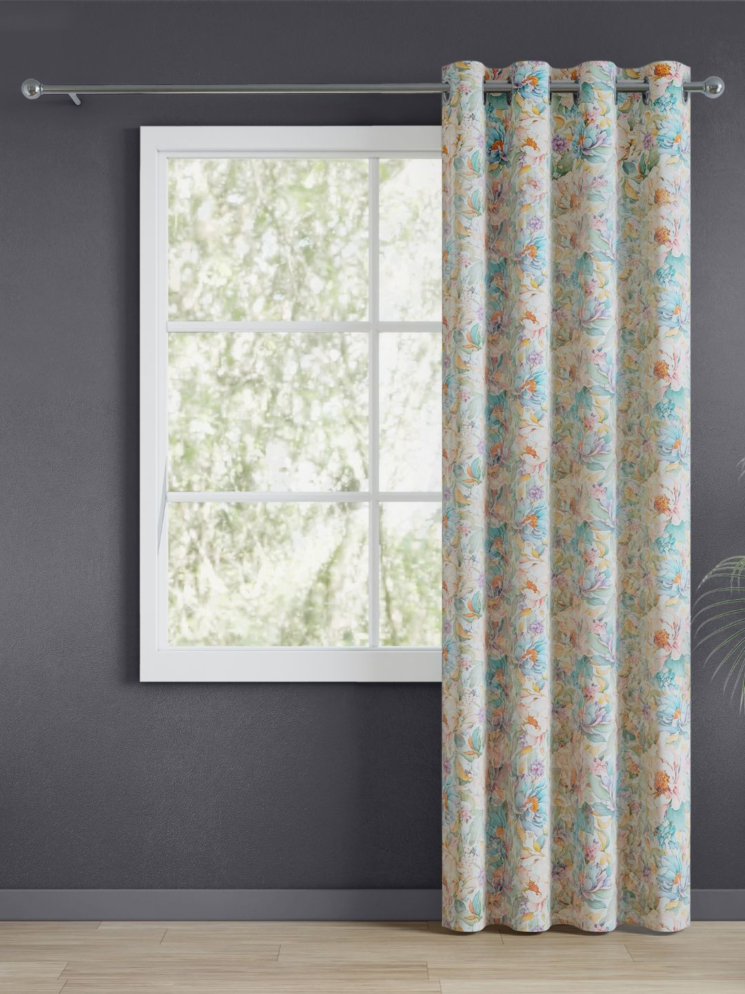 haus & kinder Orange & Blue Floral Black Out Door Curtain