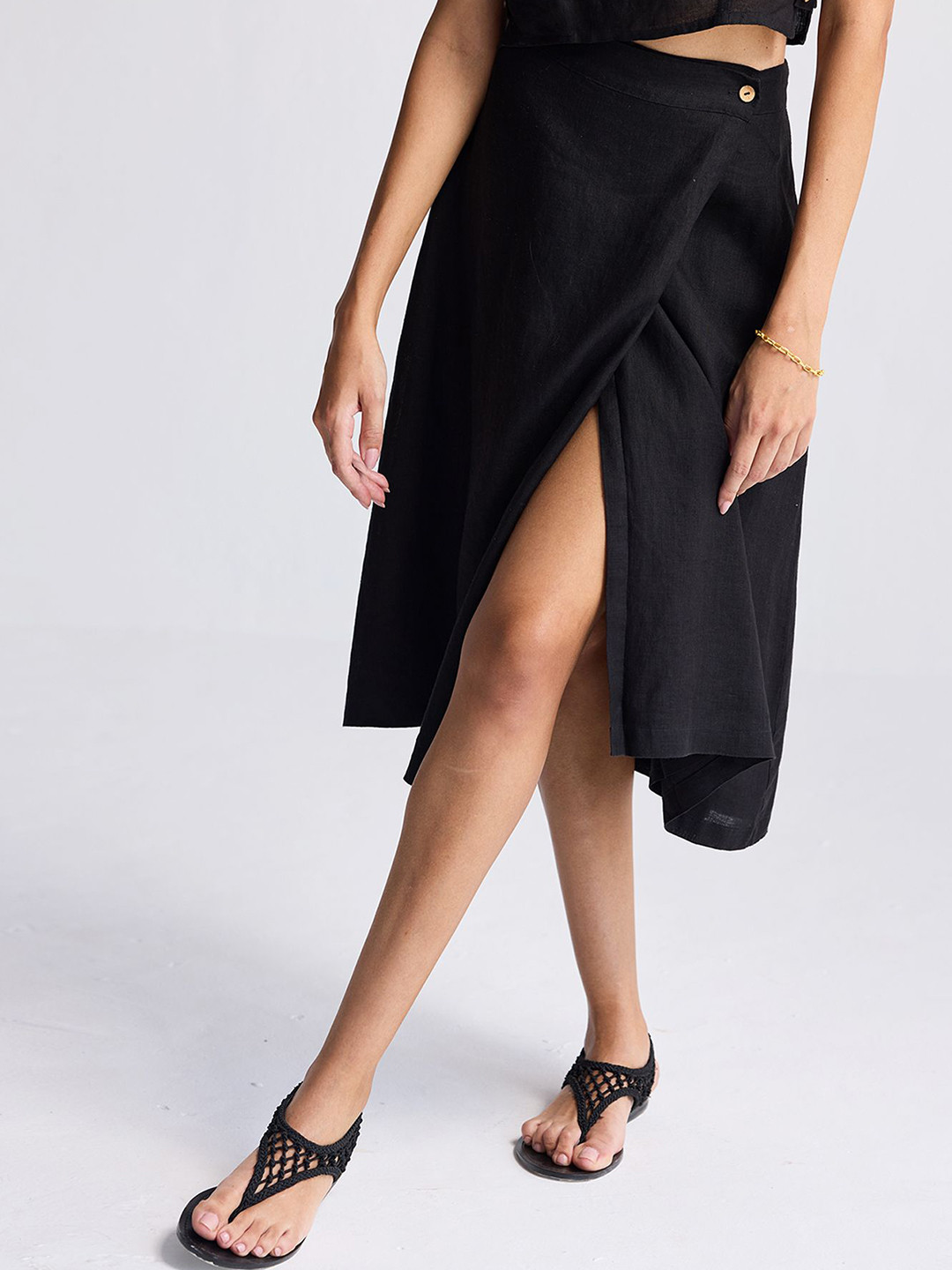 Reistor Women Flared Mid Rise Overlap Wrap Midi Skirts