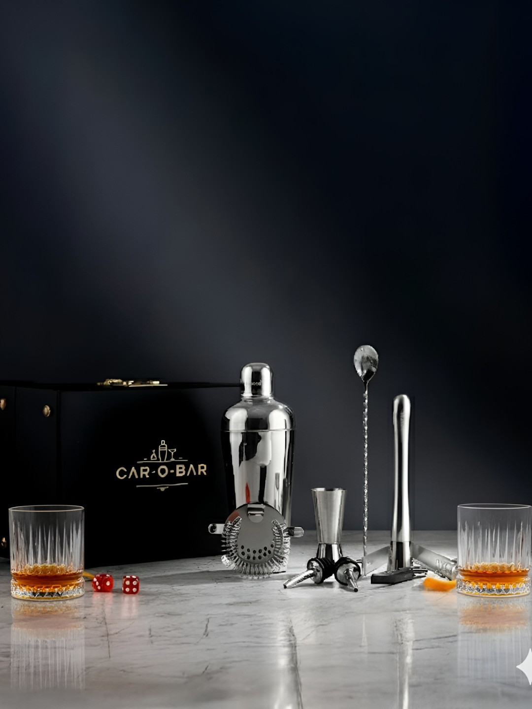 Car-O-Bar Stainless Steel Silver-Toned 9 Pieces Barware Tool Sets 750 ML