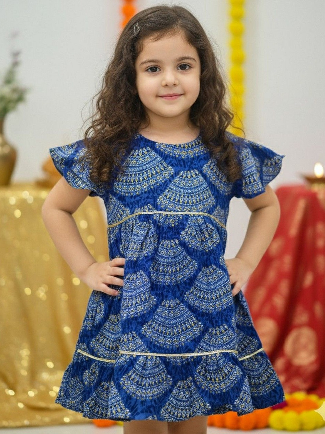 Sangria Girls Cotton Bandhani Dress